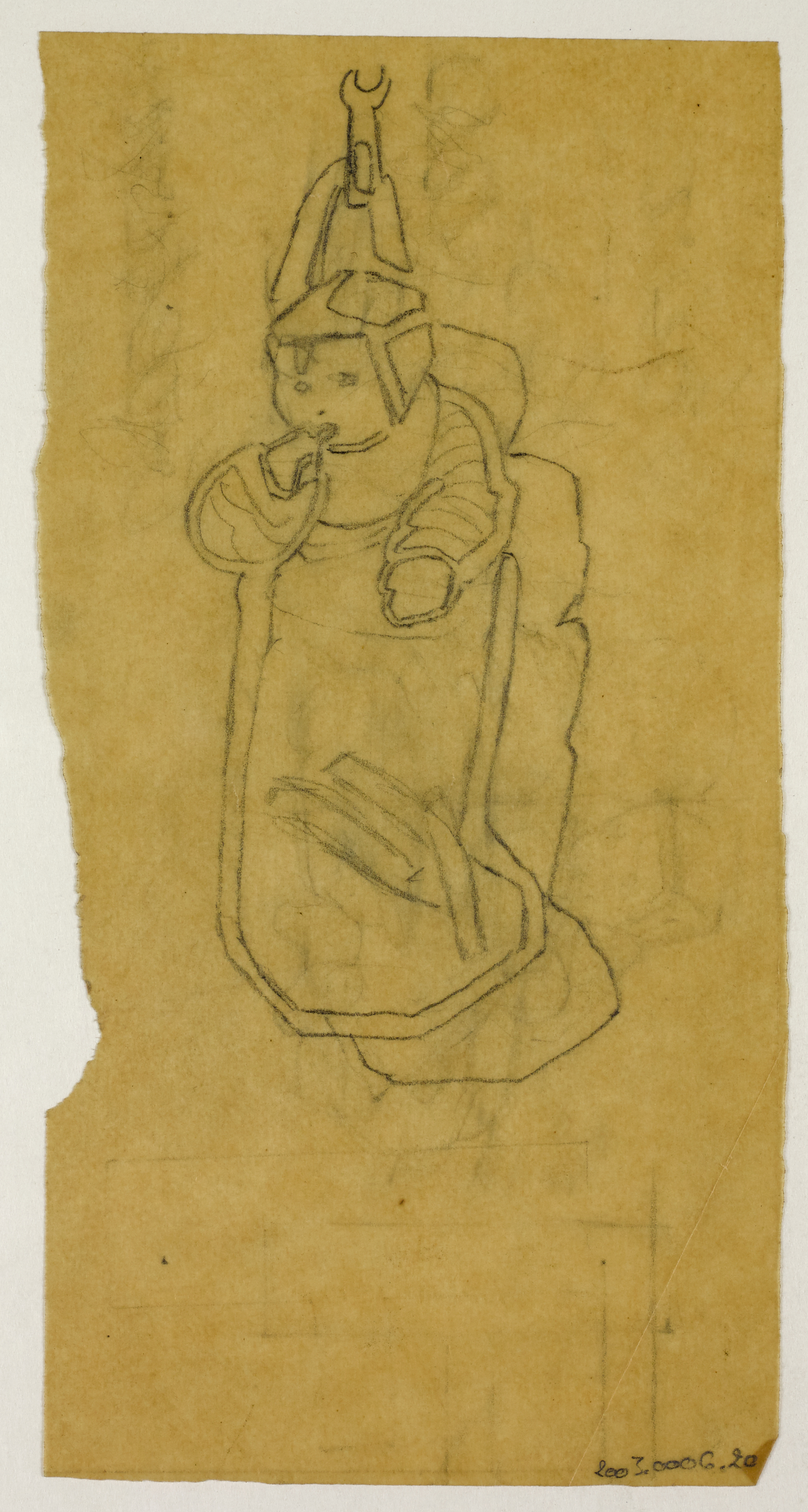 Croquis d'un bébé emmailloté.